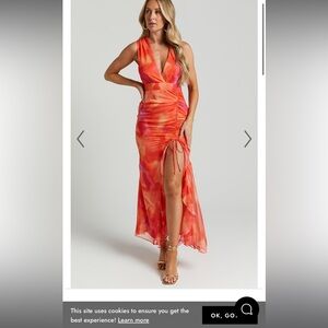 ANNIE MIDI DRESS - WRAP FRONT RUFFLE DETAIL DRESS IN ORANGE FLORAL size 6